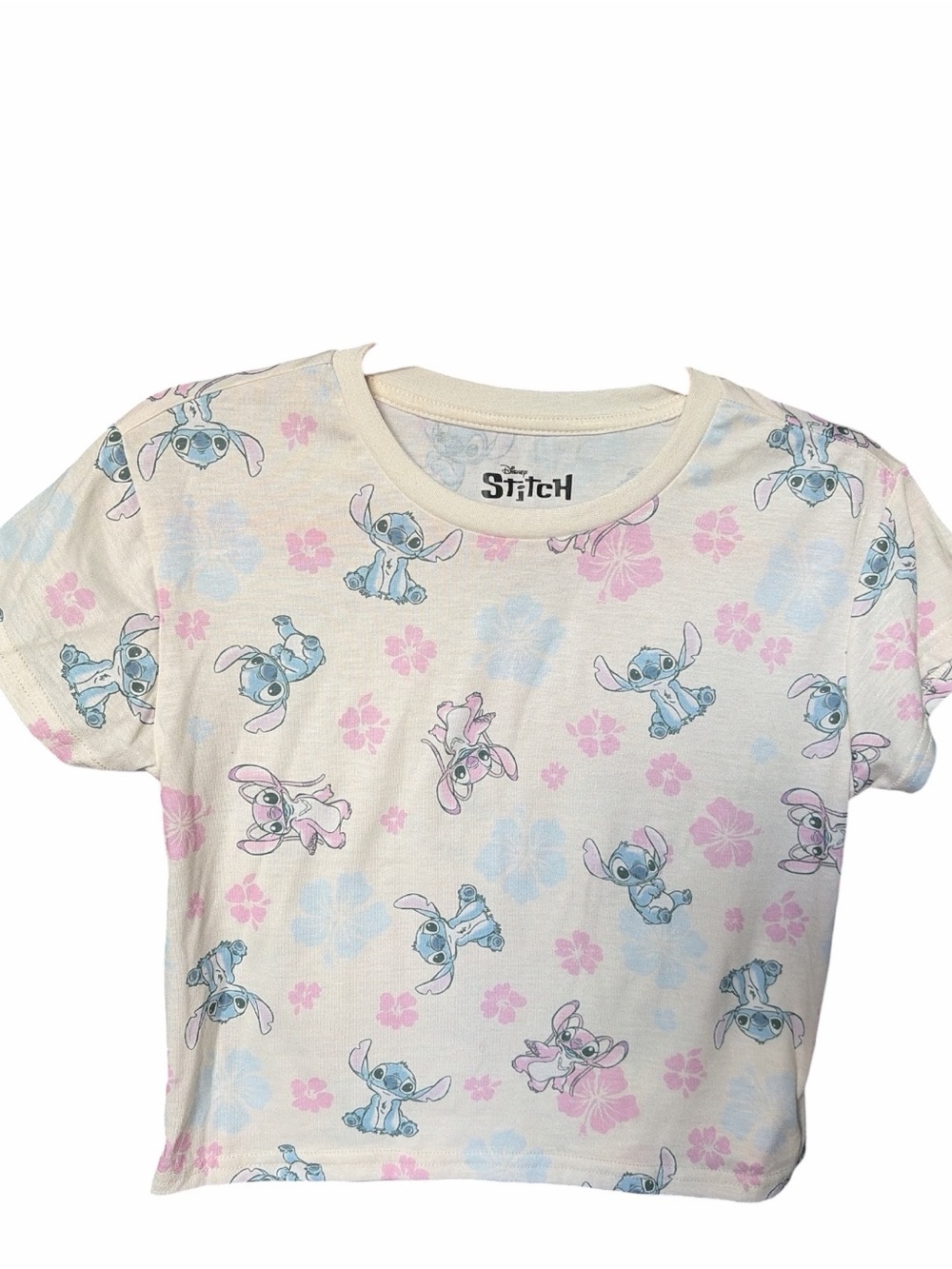Disney Stitch White Tee with Blue and Pink Print - Girl’s size 10